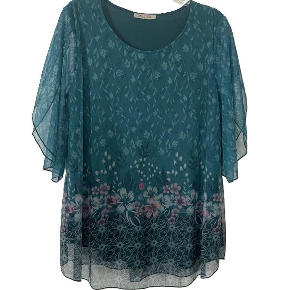 Women's Ruffle 3/4 Sleeve Mesh Blouse